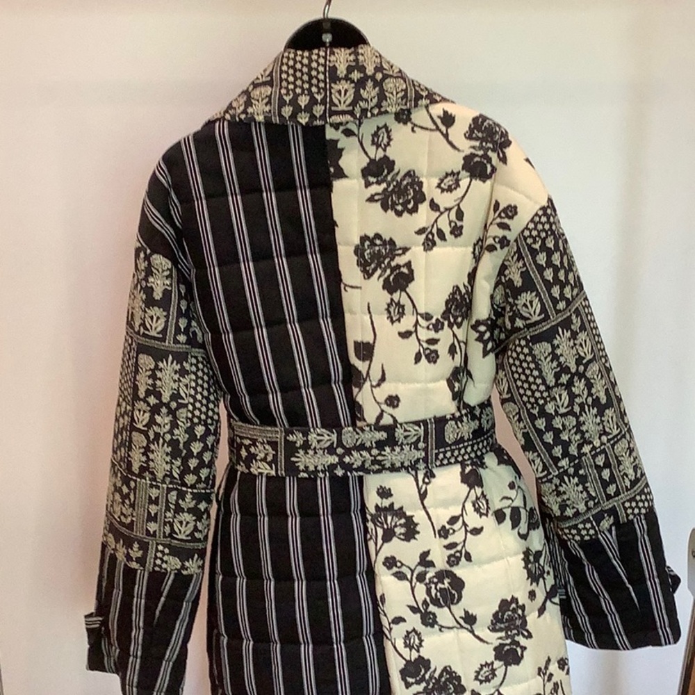 NWT Avec Les Filles Wool/Cotton Blend Mixed Print Quilted Coat, Snap Closure - Picture 13 of 15